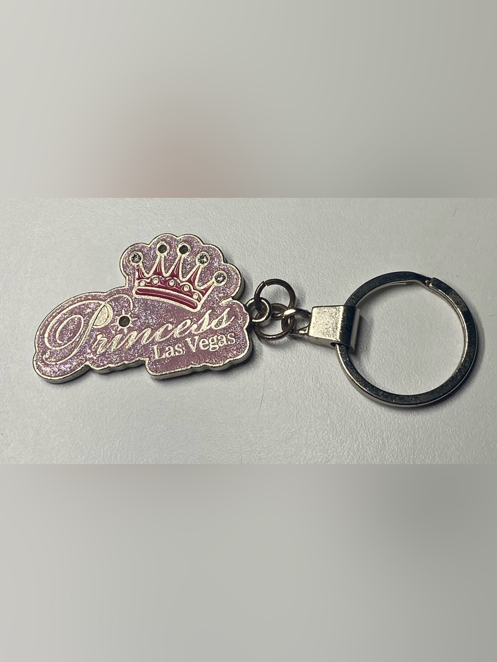 Princess Las Vegas Pink Glitter Crown Keychain Souvenir Rhinestone Key Ring